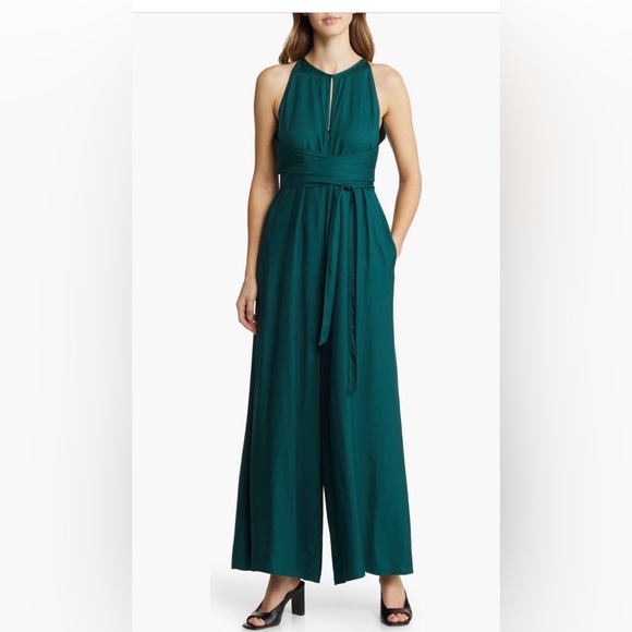Ted Baker Meriahh Dark Green Halter Wide Leg Jumpsuit - Size 4 (US 10/12/14) - Picture 13 of 15